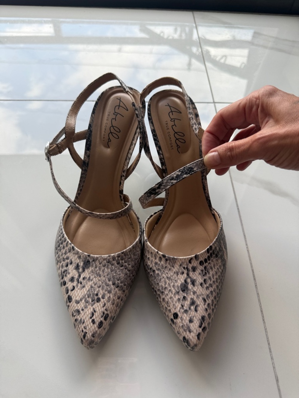 Abella Snake-Print Pointed-Toe Slingback Heels
